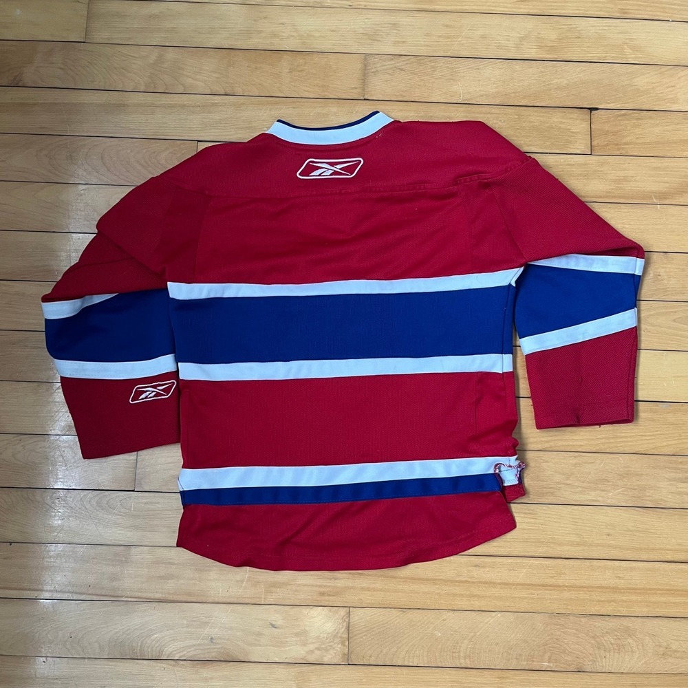 Reebok CCM Montreal Canadiens NHL Youth SM Signed Hockey Jersey Red Blue White - Picture 7 of 7